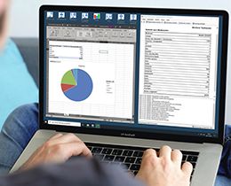 Screenshot einer erweiterten statistischen Auswertung durch ein Add-On von allegro-OEB mit Tortendiagramm.